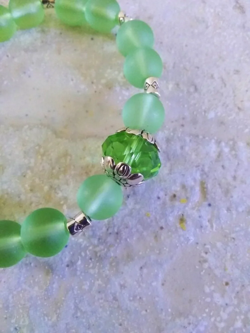 Handmade Green Beaded Bracelet - Girl's Jewelry - Dainty Petite Wrist 5.5 - 6